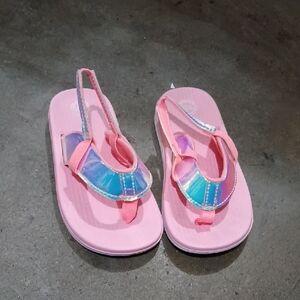Girls' Pink Iridescent Strap Sandals with Back Strap